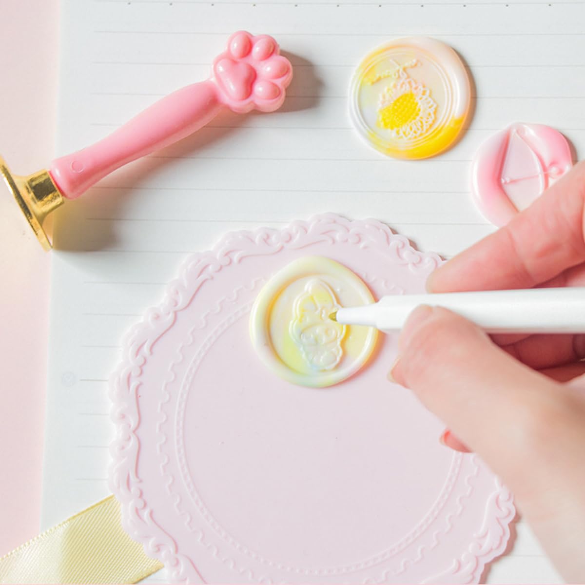 HASTHIP® Wax Seal Stamp Set - 15 Multicolor Beads, 6 Stamps, Pink Cat Claw Handle, Warmer, Spoon, Tweezers, 10 Tealights, Silicone Mat, Craft & DIY Gift Kit for Personalized Invitations & Packaging HASTHIP® Wax Seal Stamp Set - 15 Multicolor Beads, 6 Stamps, Pink Cat Claw Handle, Warmer, Spoon, Tweezers, 10 Tealights, Silicone Mat, Craft & DIY Gift Kit for Personalized Invitations & Packaging